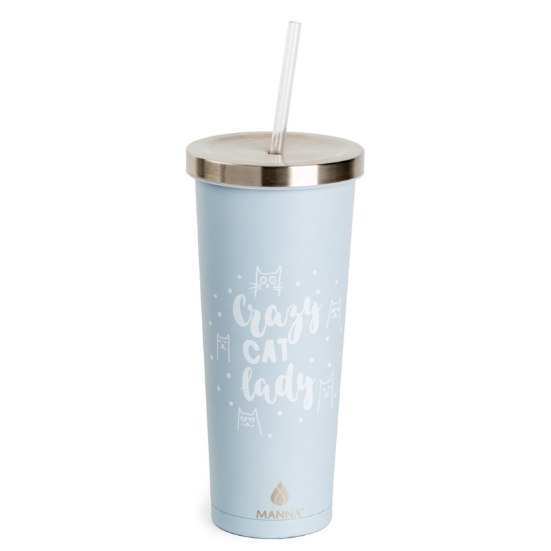 manna Chilly Crazy Cat 24 oz Stainless Steel Travel Tumbler with Straw